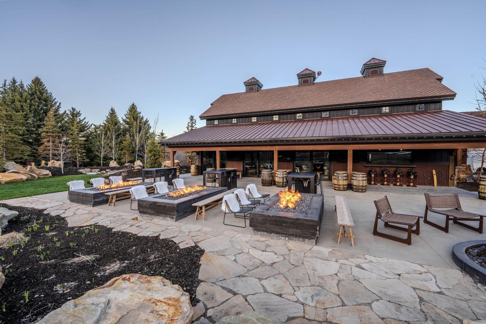 Warm up by the fire pits on a cooler evening