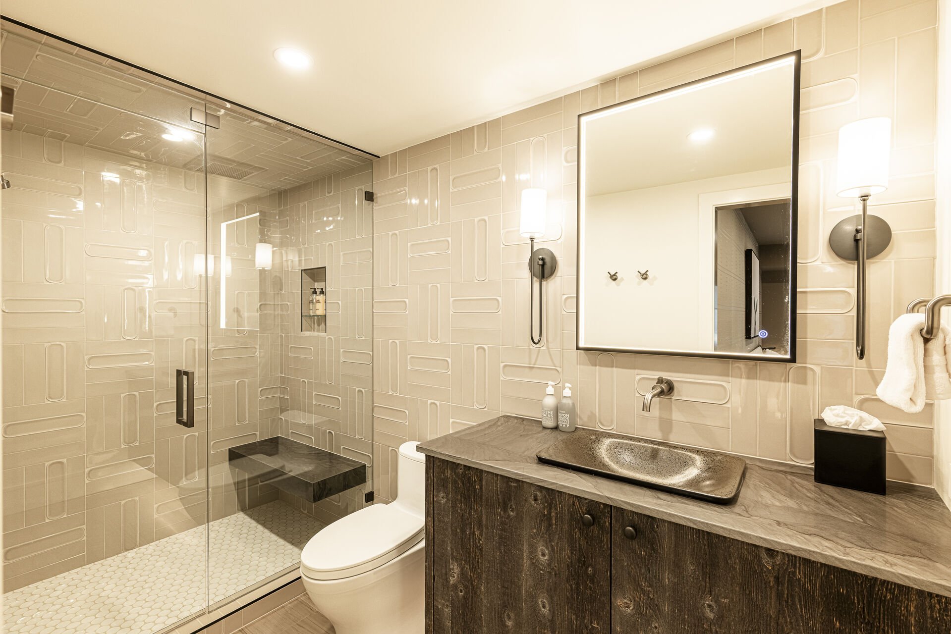 Sun Peak Manor House - Guest Bedroom 2 en suite with a shower and lighted mirror